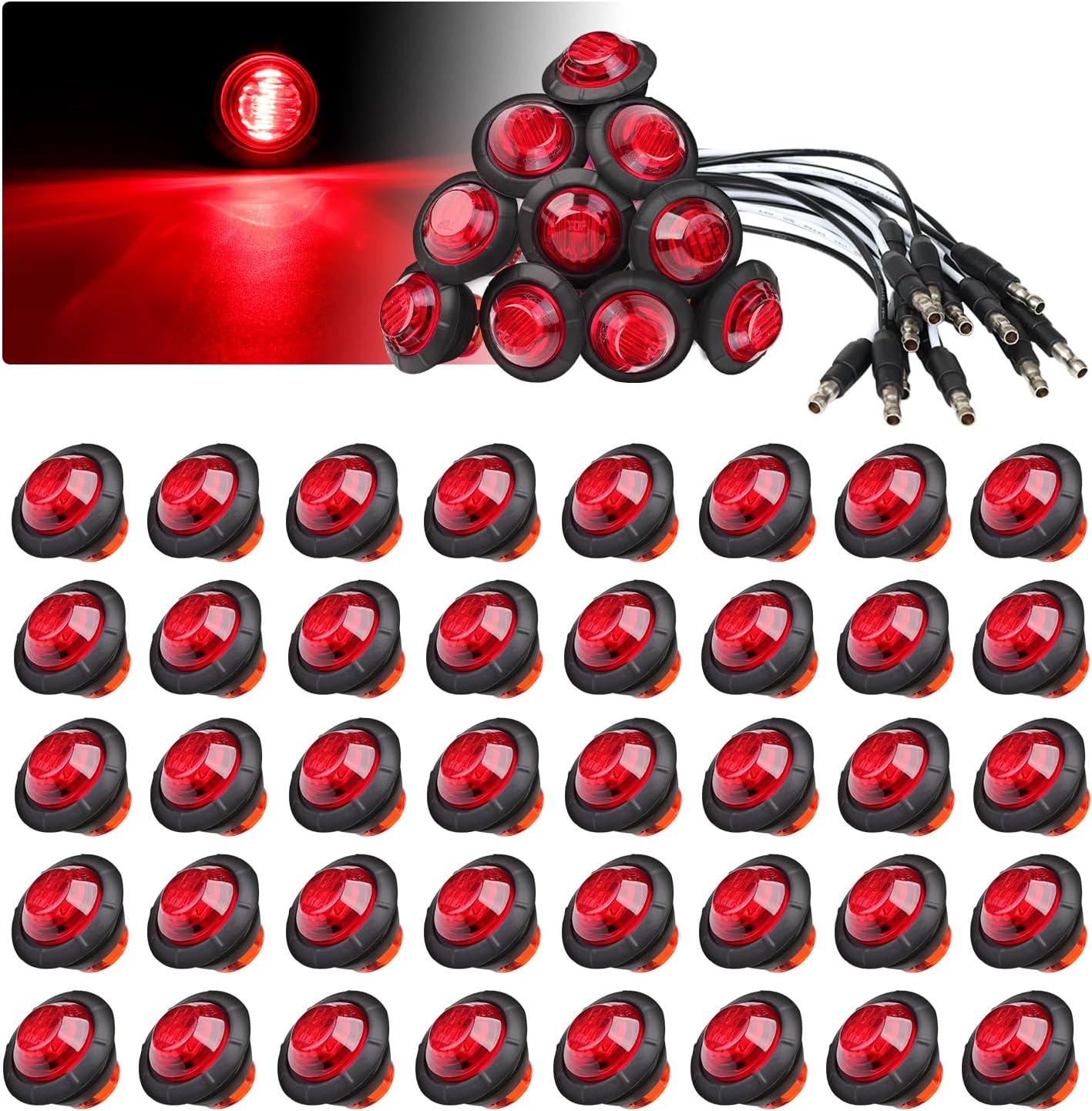 Luz LED roja 3/4" enchufe universal 12V DC 50 pzas