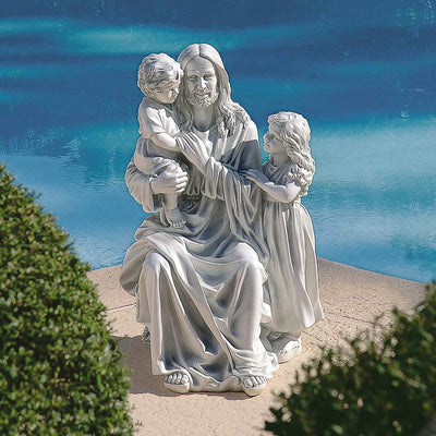 Estatua religiosa jardín 28pulg resina piedra antigua
