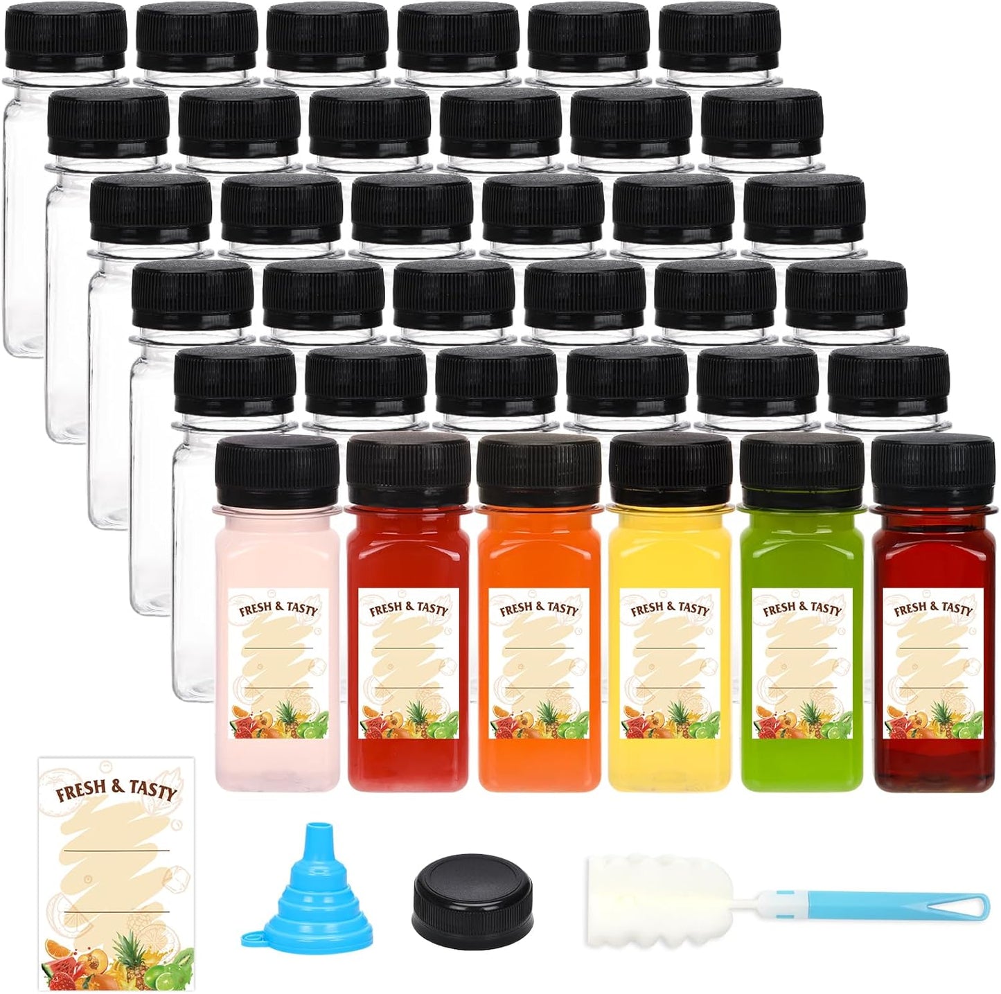 36 Botellas Plástico 2oz Con Tapas Reutilizables Transparentes