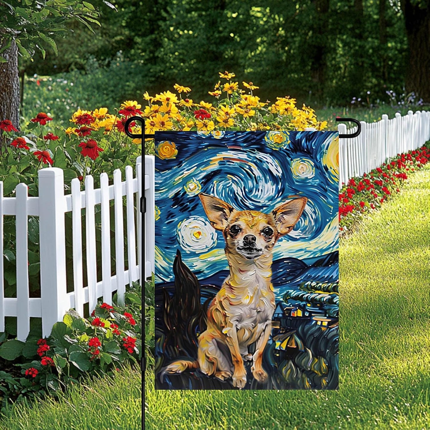 Bandera jardín Chihuahua 12x18pulg doble cara noche estrellada