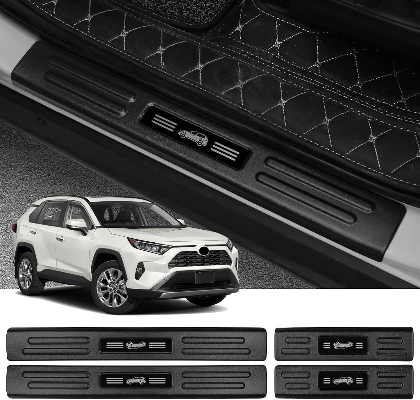 4 Pzas Protector Umbral Puerta Toyota RAV4 PHEV ABS Negro