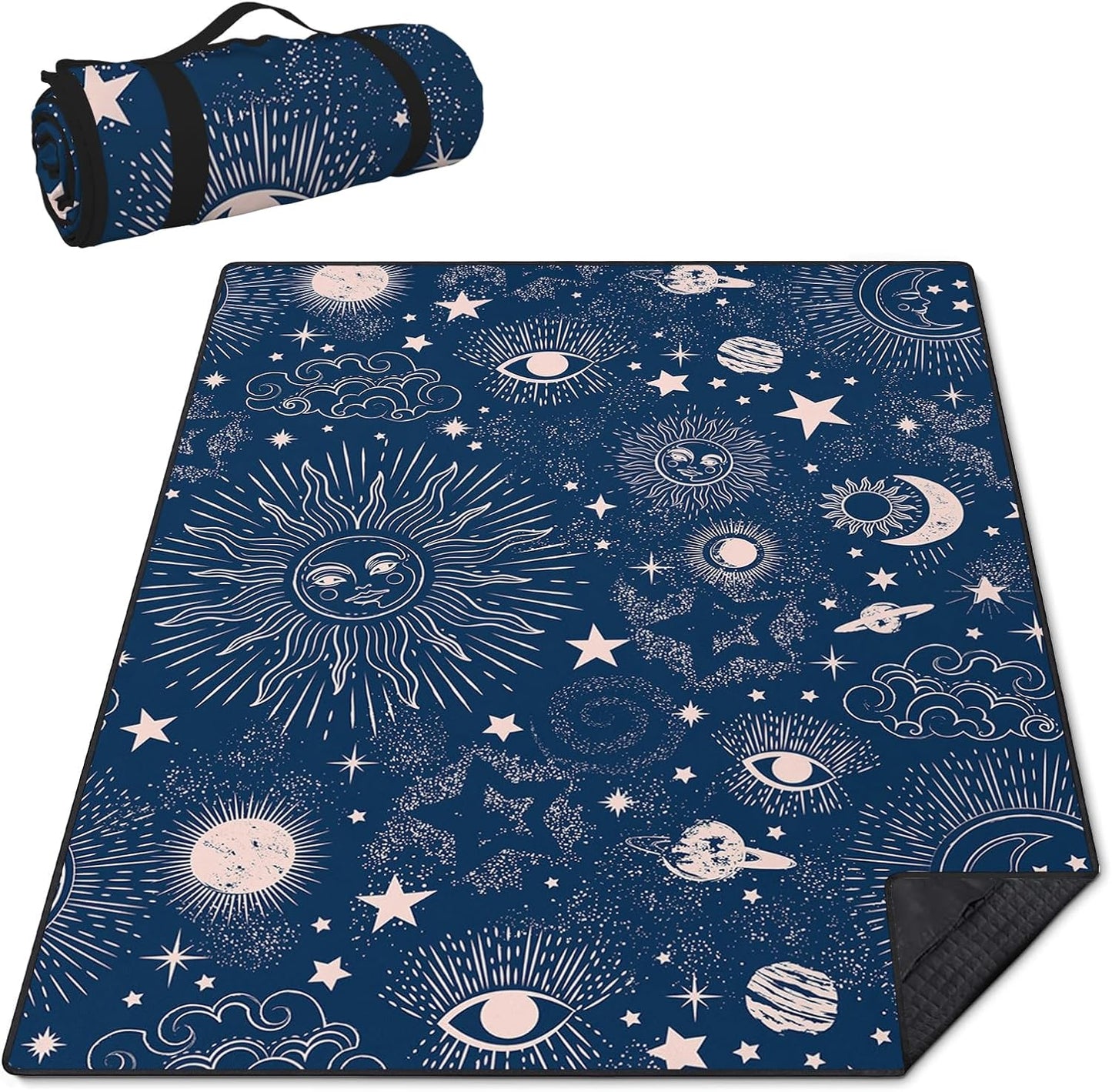 Manta pícnic impermeable sol y luna 80x80" azul grande
