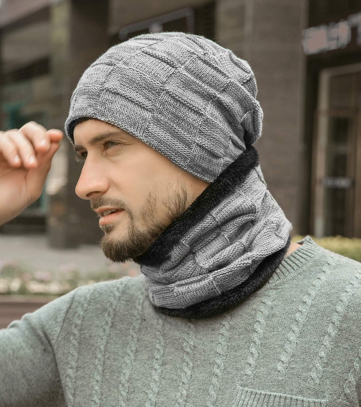 Set 2 Gorros Invierno Hombre Bufanda Calentador Cuello