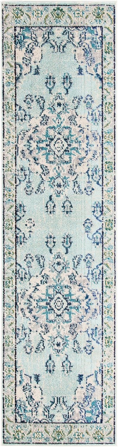 Alfombra pasillo 2.2x6ft azul claro y marfil no pelusa