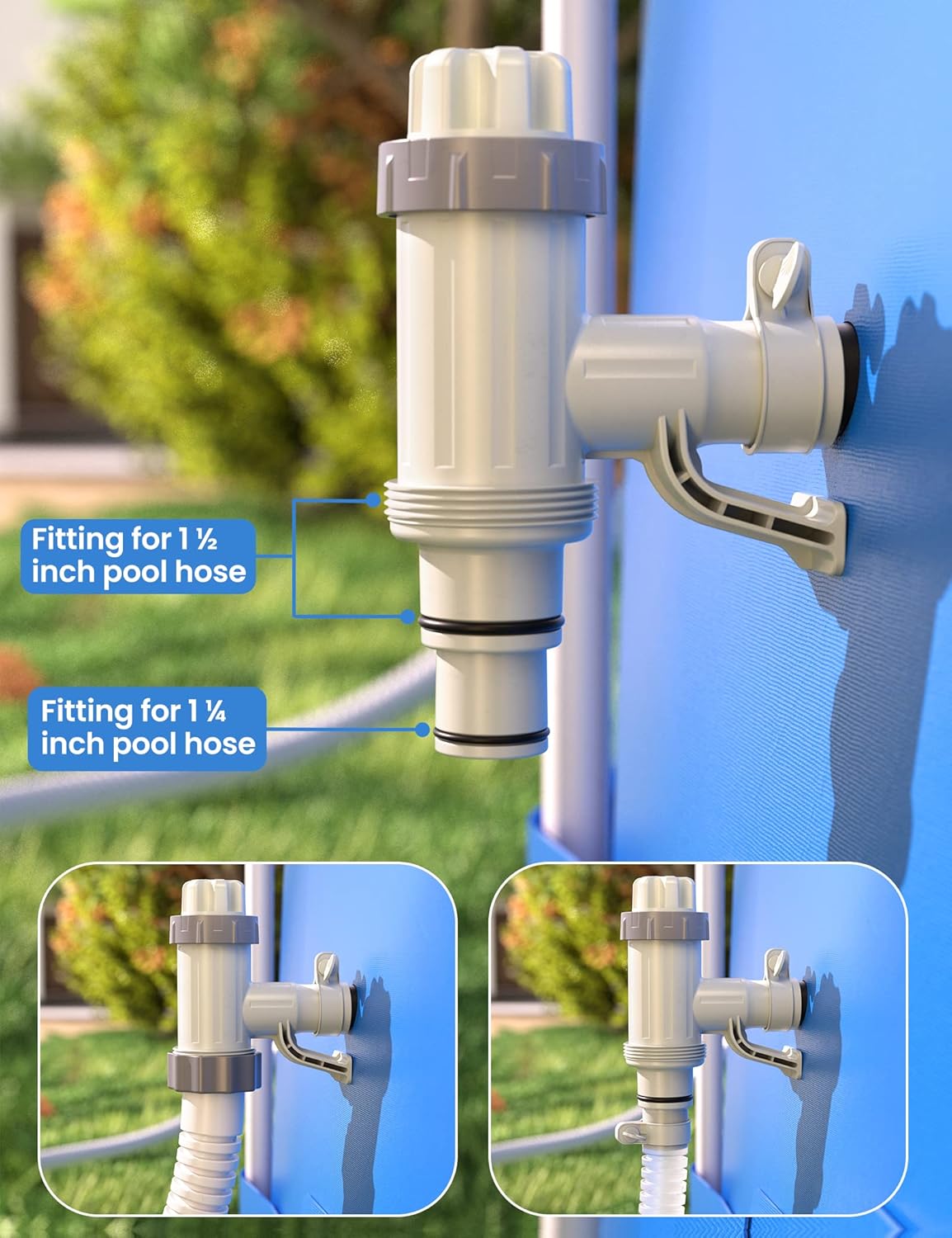 Válvula émbolo Plus con adaptador manguera piscina 2 pzas