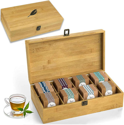 Caja organizadora té bambú natural 8 ranuras 14.3x