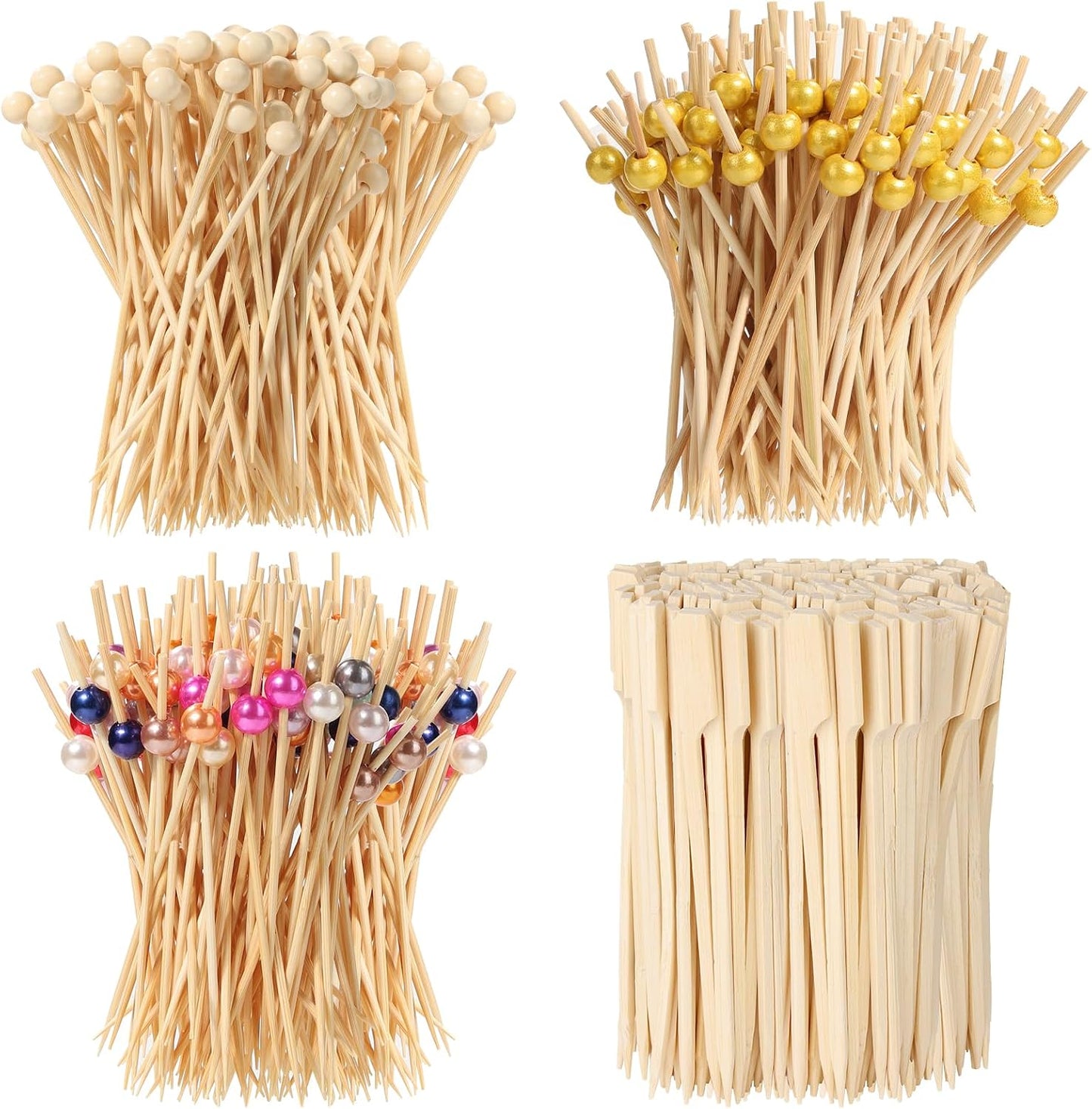 400 Palillos Bambú 4.7pulg Ecológicos para Aperitivos y Bebidas