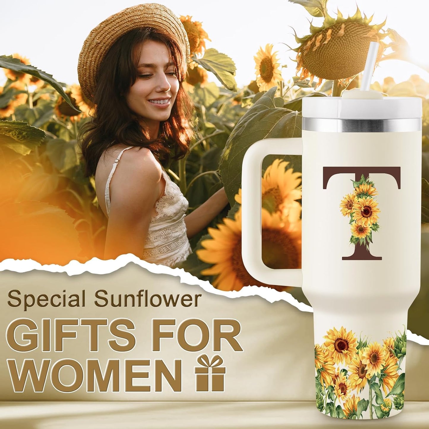 Vaso 40oz con monograma asa pajita regalo personalizado