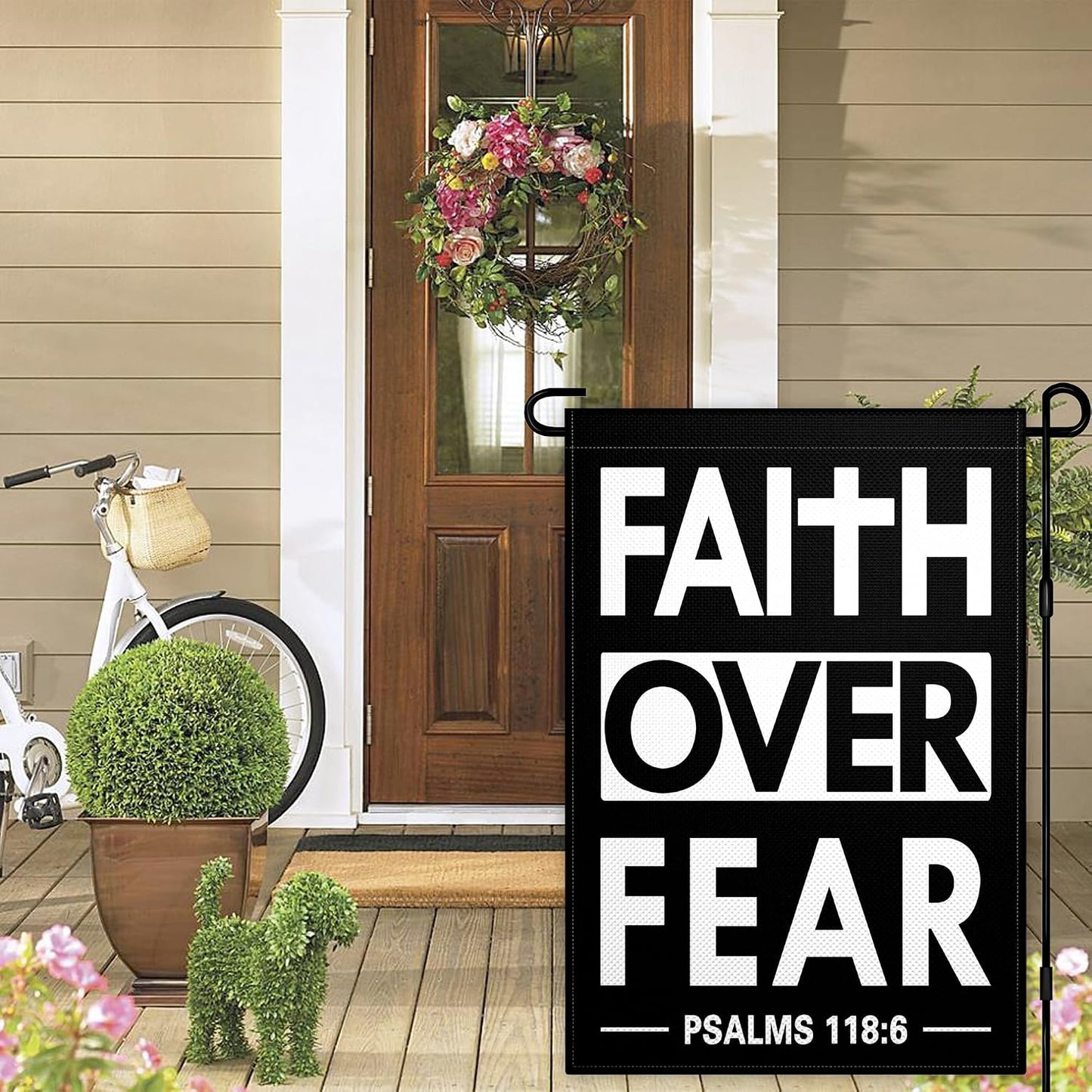 Bandera jardín doble cara 12x18pulg texto faith over fear