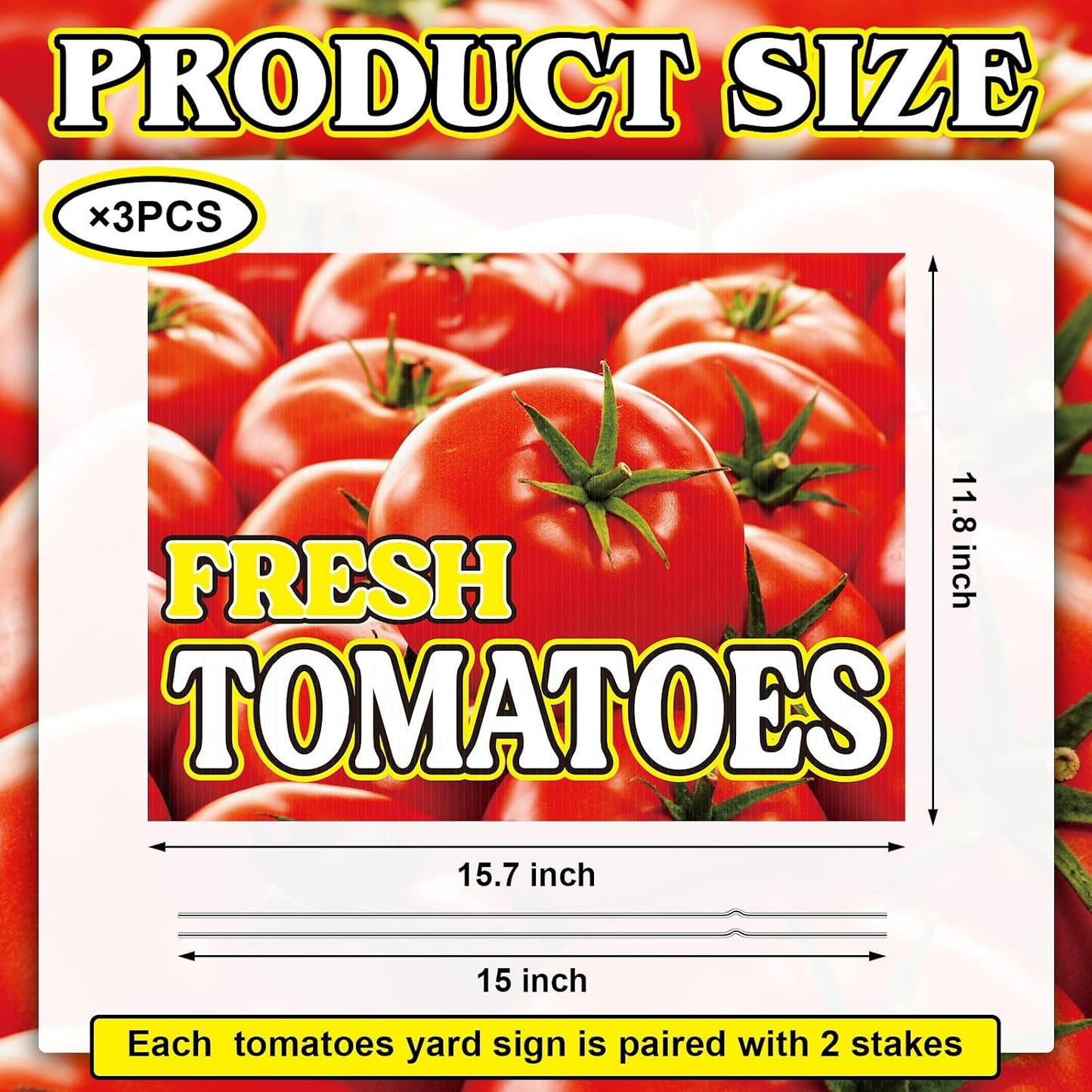 3 Letreros Patio 12x16pulg Tomates Plástico Estacas Metal