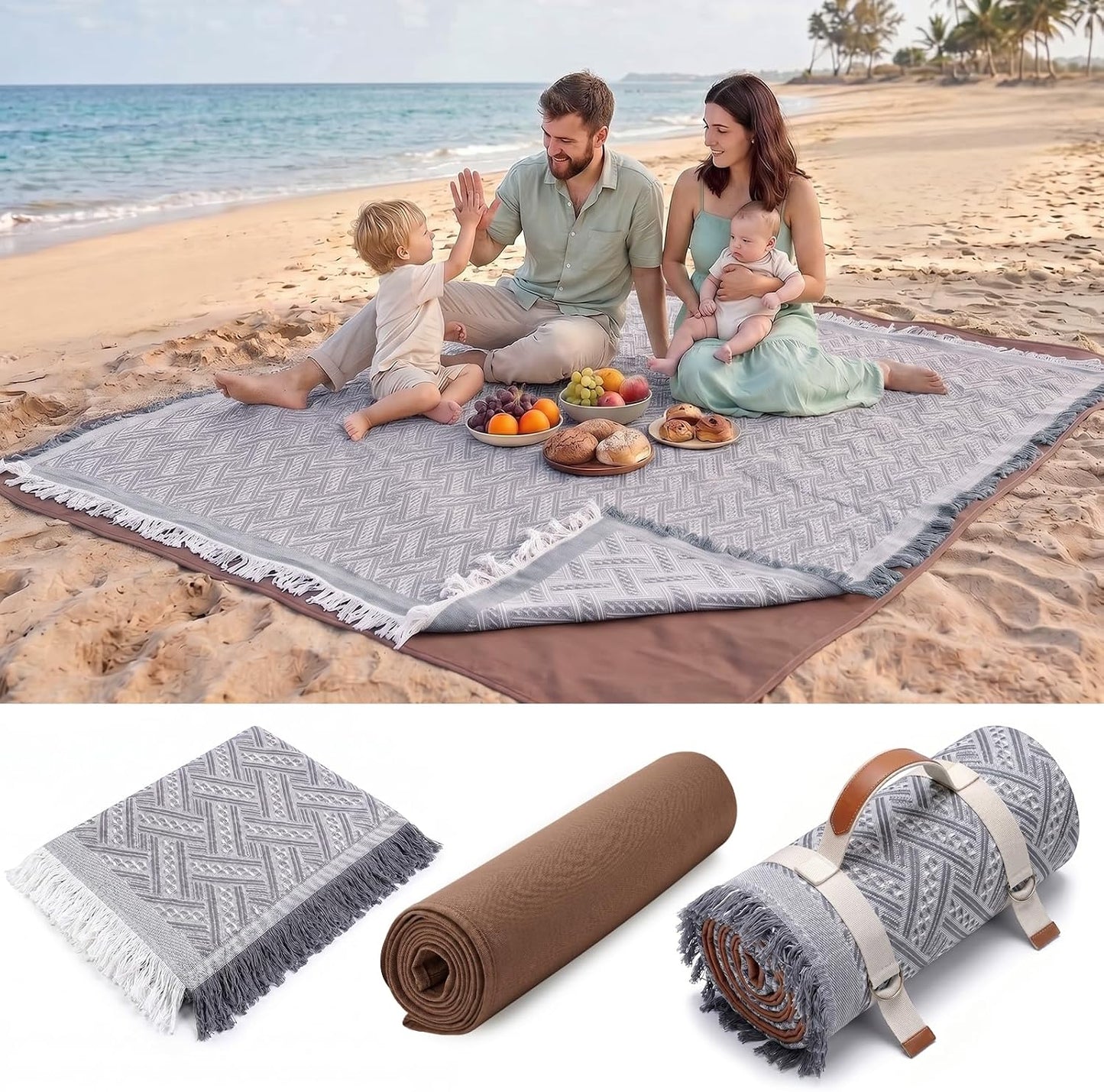 Alfombra 2en1 80x80" impermeable para picnic playa camping