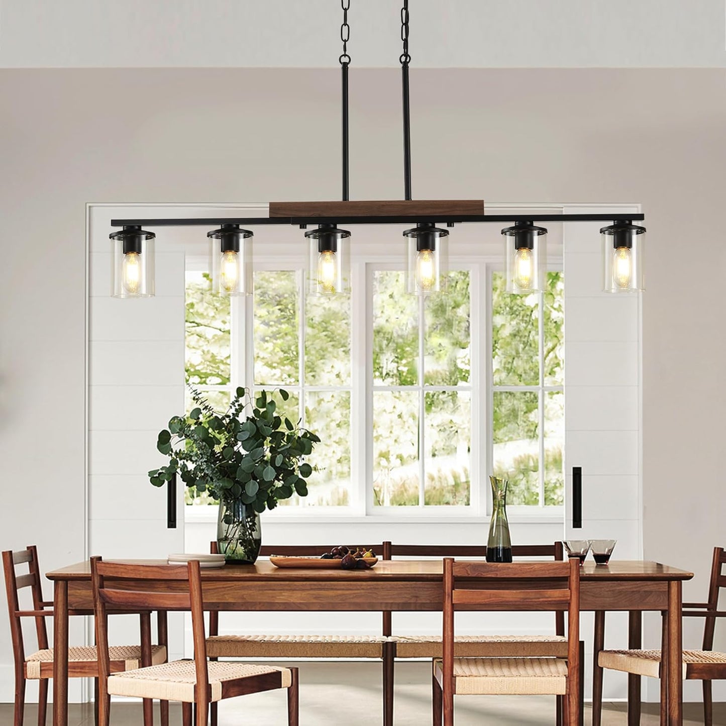 Lámpara isla cocina 47pulg 6 luces madera negra