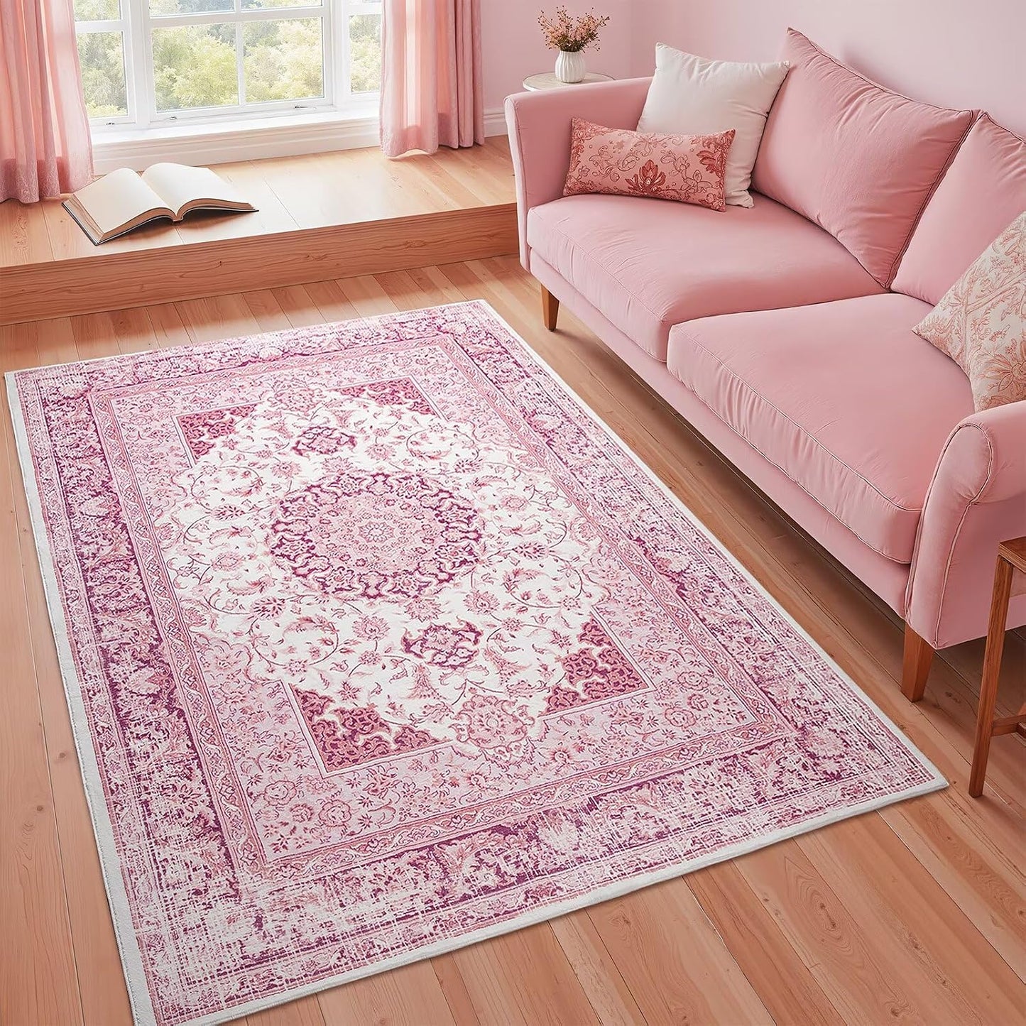 Alfombra rosa dormitorio niña suave 3x5 antiderrap