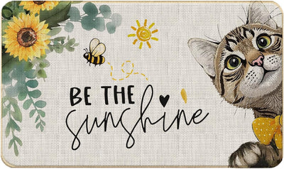 Tapete bienvenida girasoles gatos 17x30"
