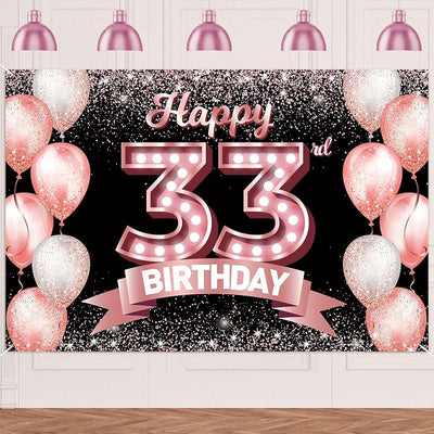 Cartel feliz cumpleaños 33 color oro rosa decoración