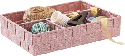 Cesta decorativa con 4 secciones para baño y dormitorio rosa