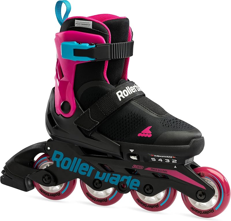 Patines en línea ajustables para niños negro y rosa