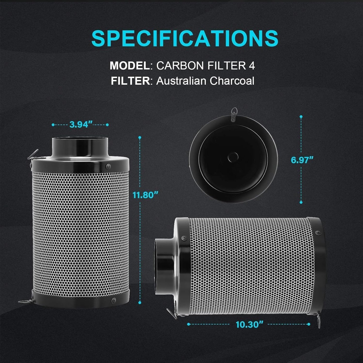 Ventilador conducto 4pulg 195CFM filtro carbono aluminio