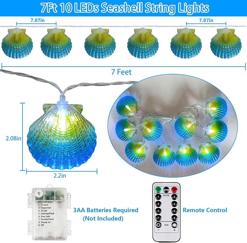 Guirnalda luces conchas playa 7ft 10 luces led