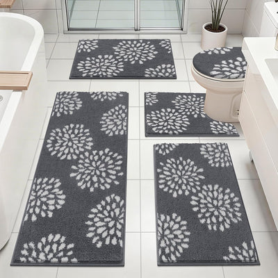Set 5 Alfombras Baño Antideslizante Microfibra U-Shaped Gris Oscuro