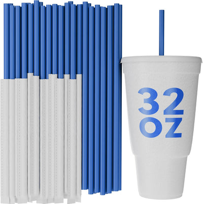 Pajitas plástico envueltas papel 10x0.28pulg 250 azul