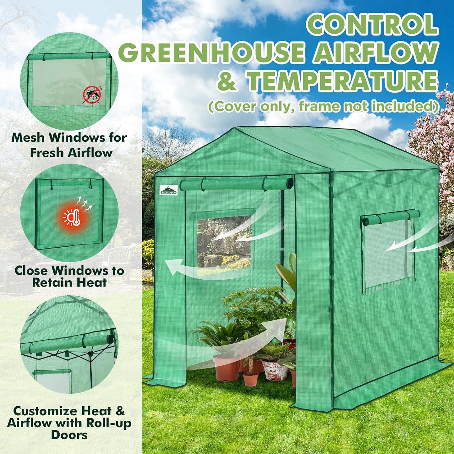 Funda invernadero desplegable 6x6pulg puertas ventanas