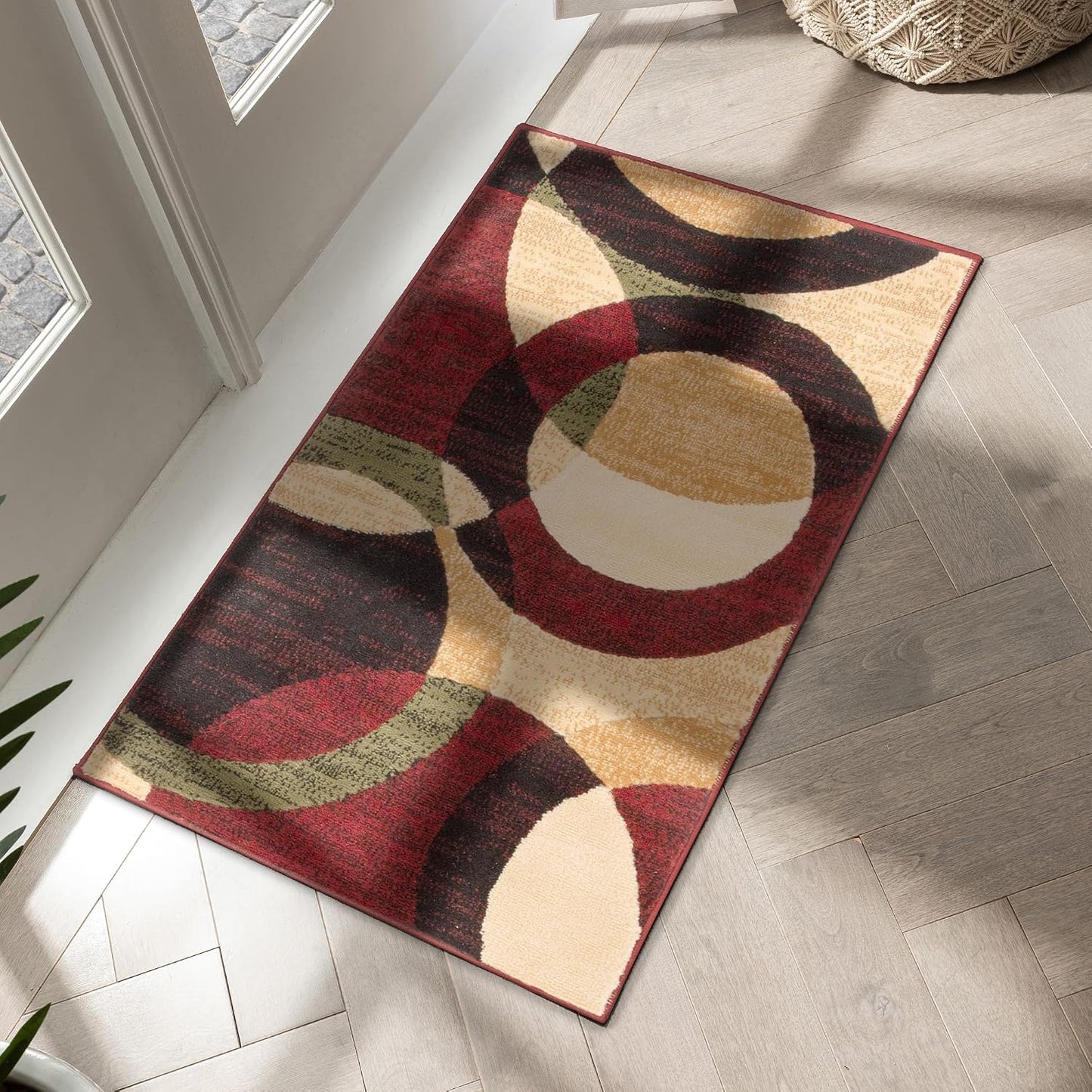 Alfombra área geométrica moderna roja 2x4 suave duradera