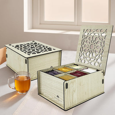 Caja organizadora madera té 6 compartimentos multifuncional