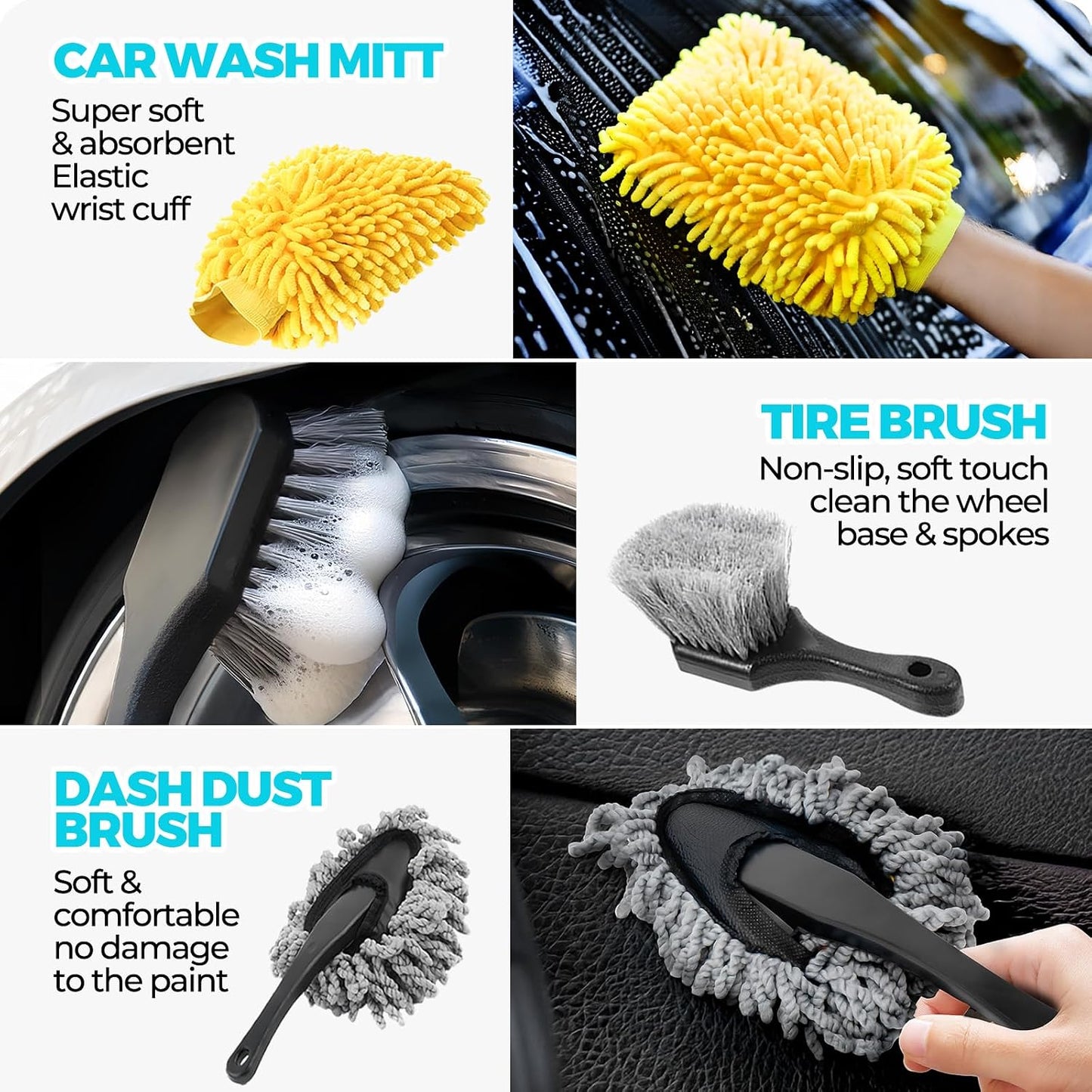 Kit 30 Pzas Cepillos Auto Taladro Gel Limpieza