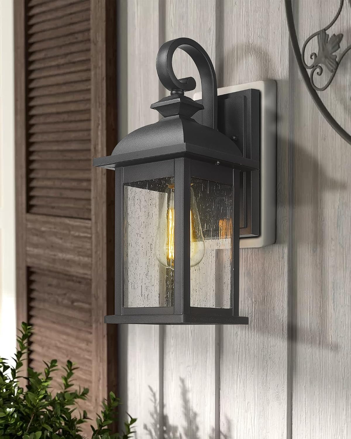 Aplique pared exterior vidrio granulado negro mate luces