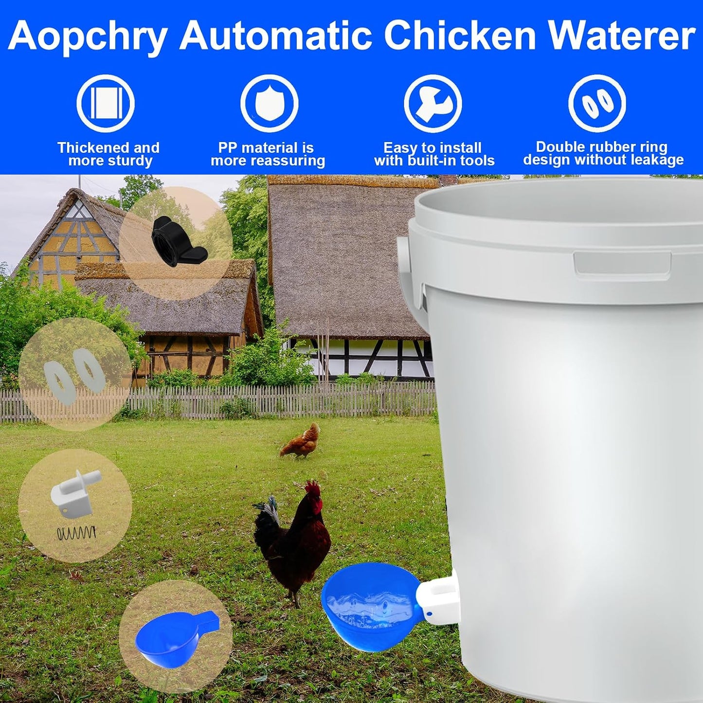 16 Bebederos automáticos para pollo azules sin fugas