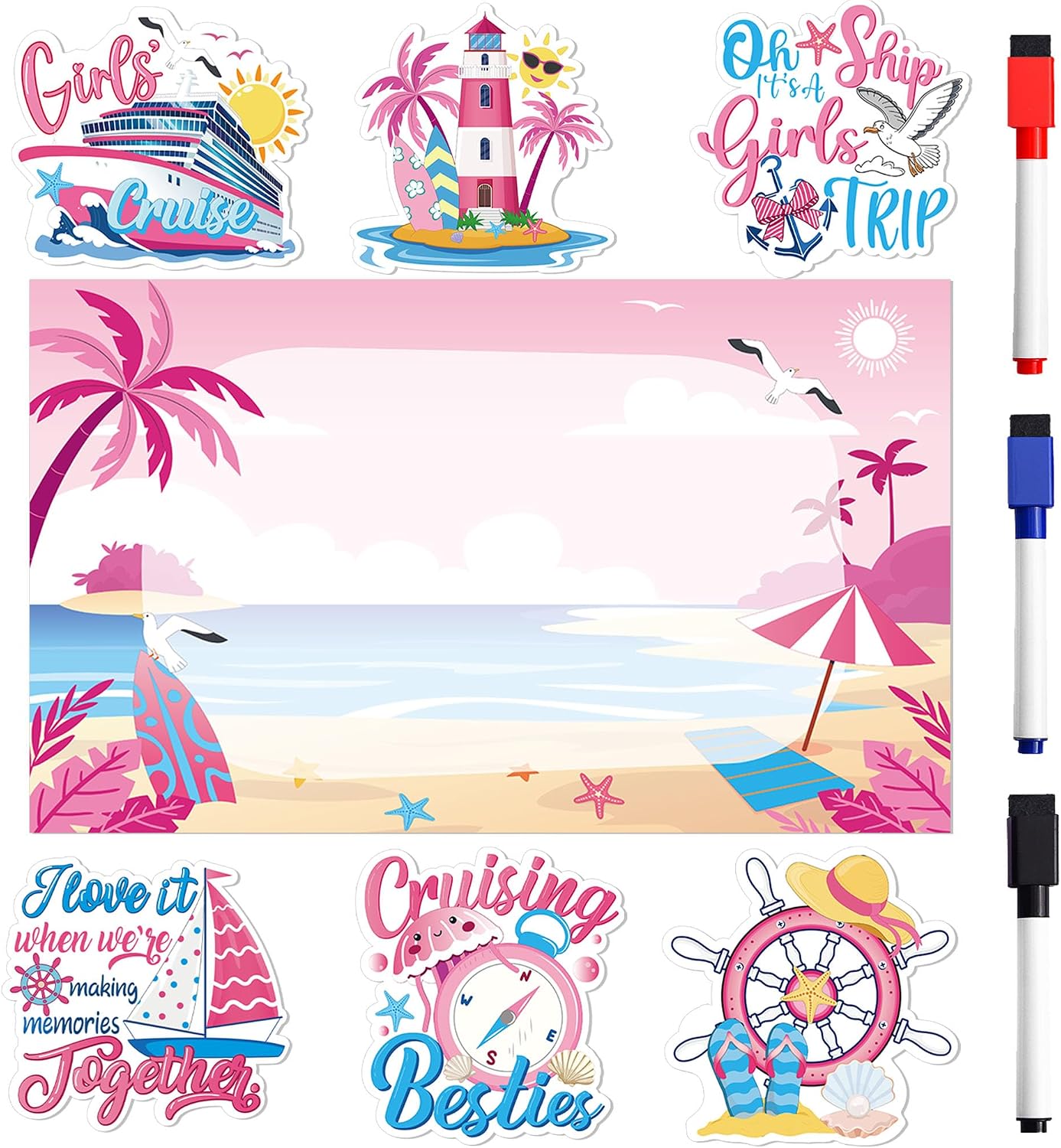 7 Pzas Imanes Puerta Crucero Diseños Náuticos Rosa Azul