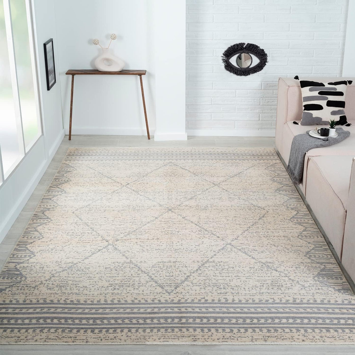 Alfombra área geométrica bohemia 6x9pulg resistente manchas