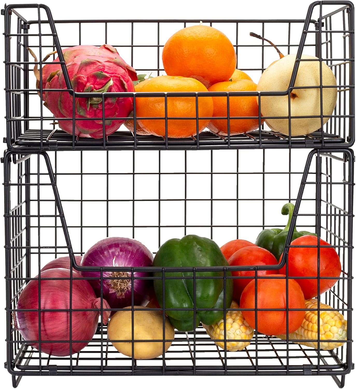 Cesta alambre 2 niveles apilable para despensa hogar