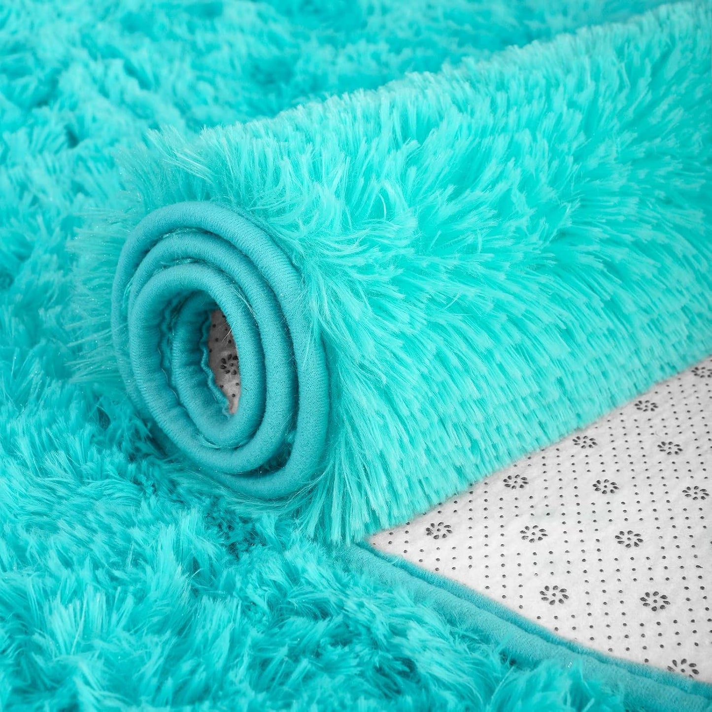 Alfombra ovalada lanuda para dormitorio niños 2.6x5.3ft azul