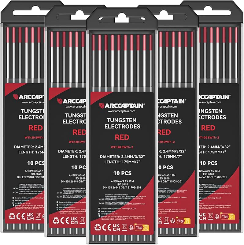 Electrodo TIG tungsteno 3/32x7pulg set 10 unidades rojo