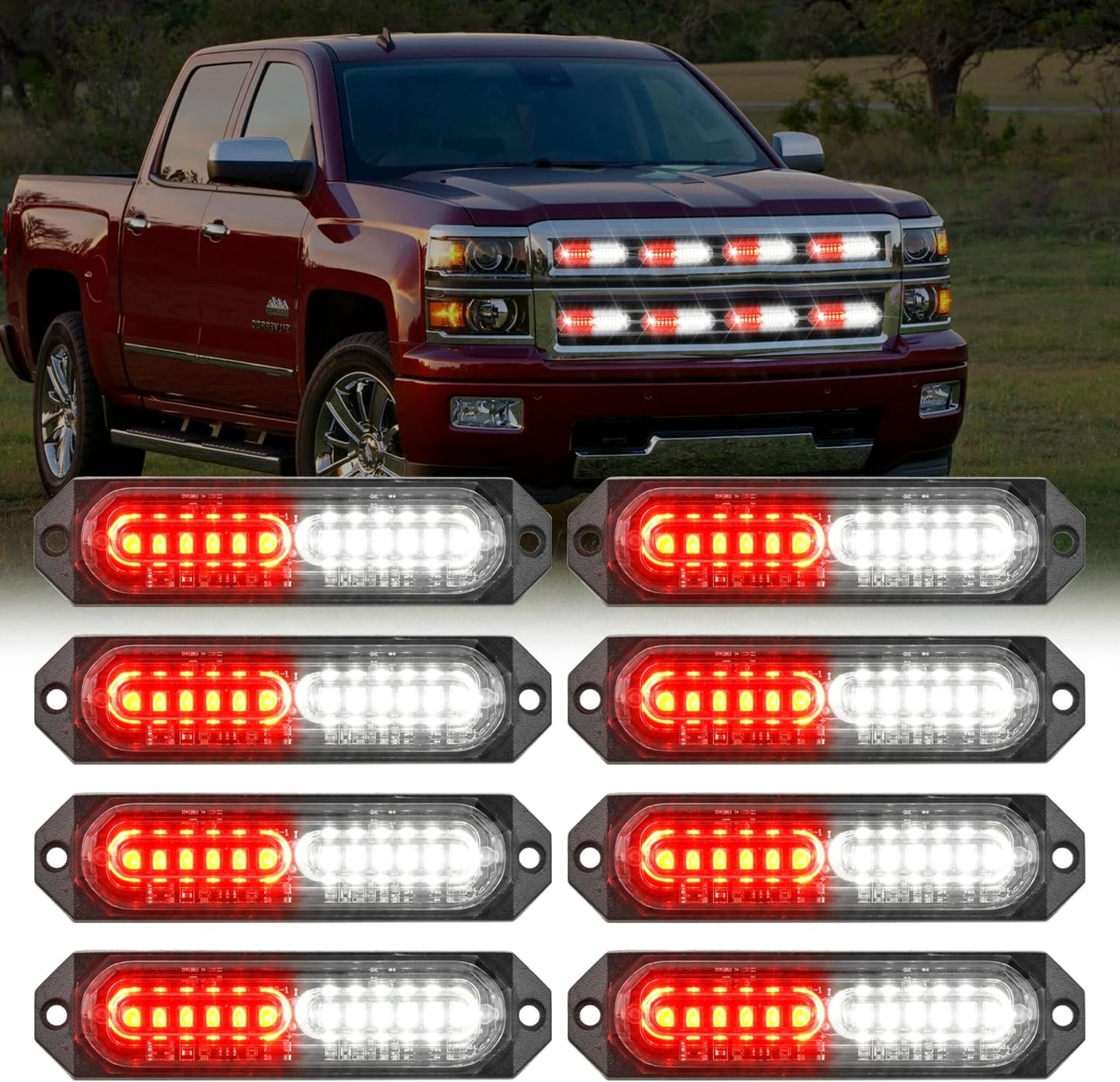 8 Pzas Luces Estroboscópicas LED 12V 24V Rojas Blancas