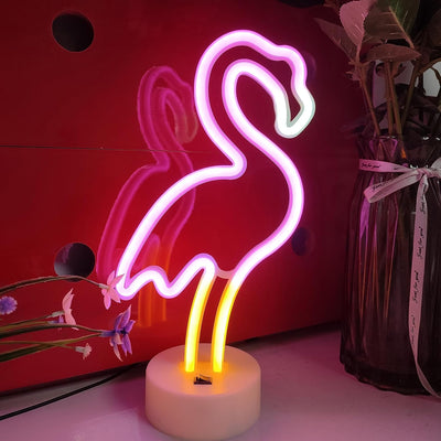 Letrero neón flamenco USB 3 pilas AA decoración LED pared