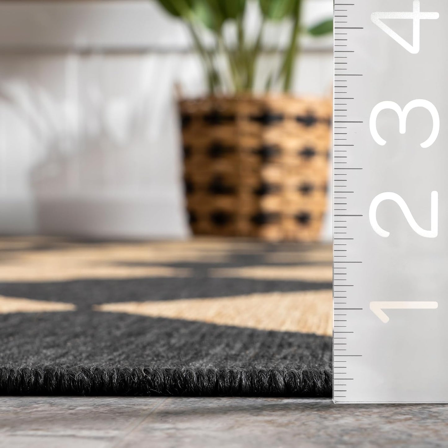 Alfombra patio 8x10ft gris oscuro/marfil resistente manchas