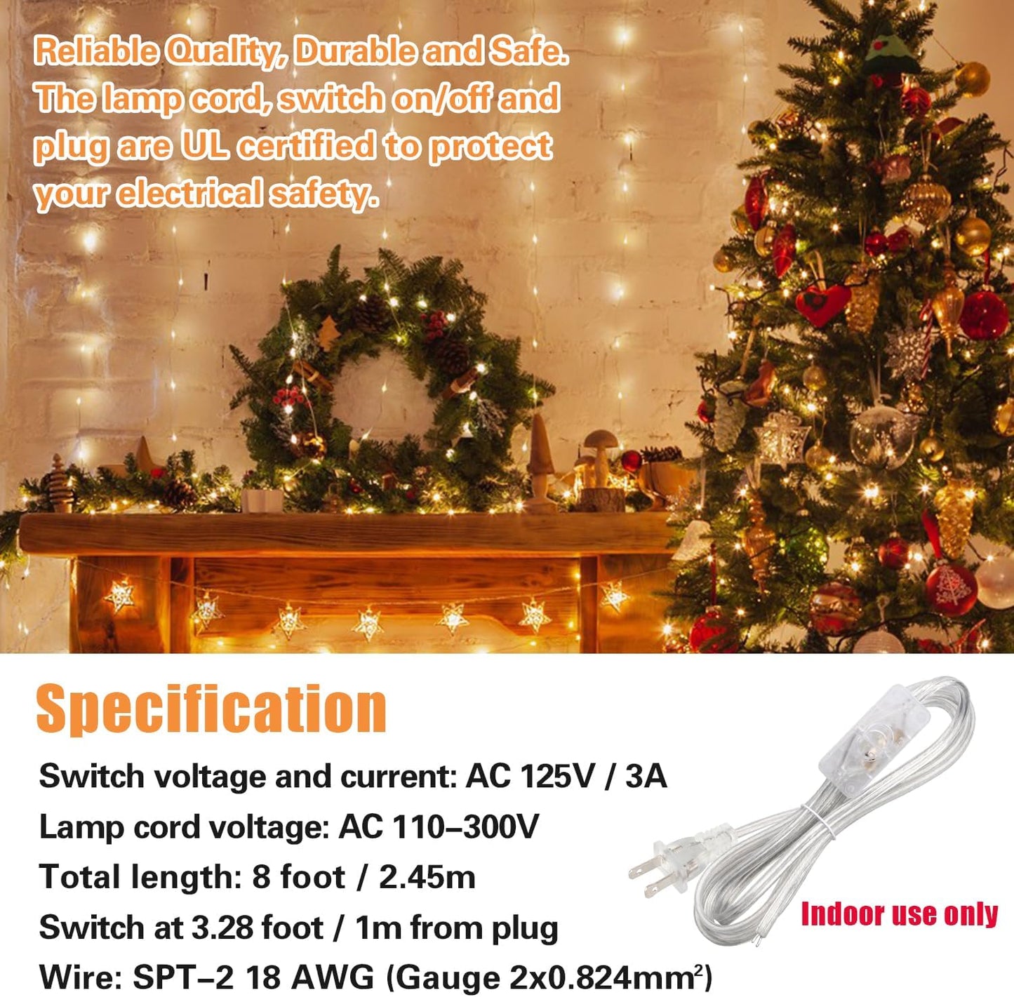 Set 2 cables lámpara 8ft con interruptor enchufe 18AWG SPT-2