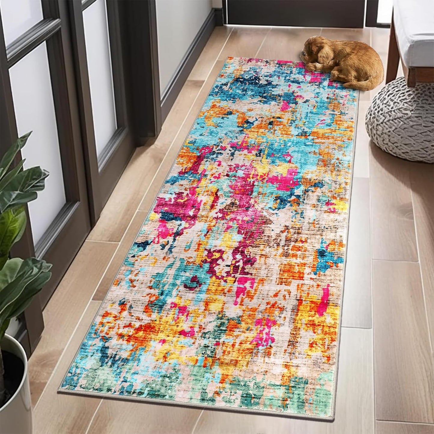 Alfombra pasillo 2x6ft lavable colorida moderna antiderrap