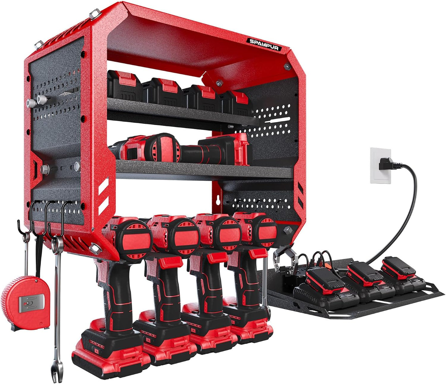 Organiz. herramientas eléctricas pared rojo resistente 3