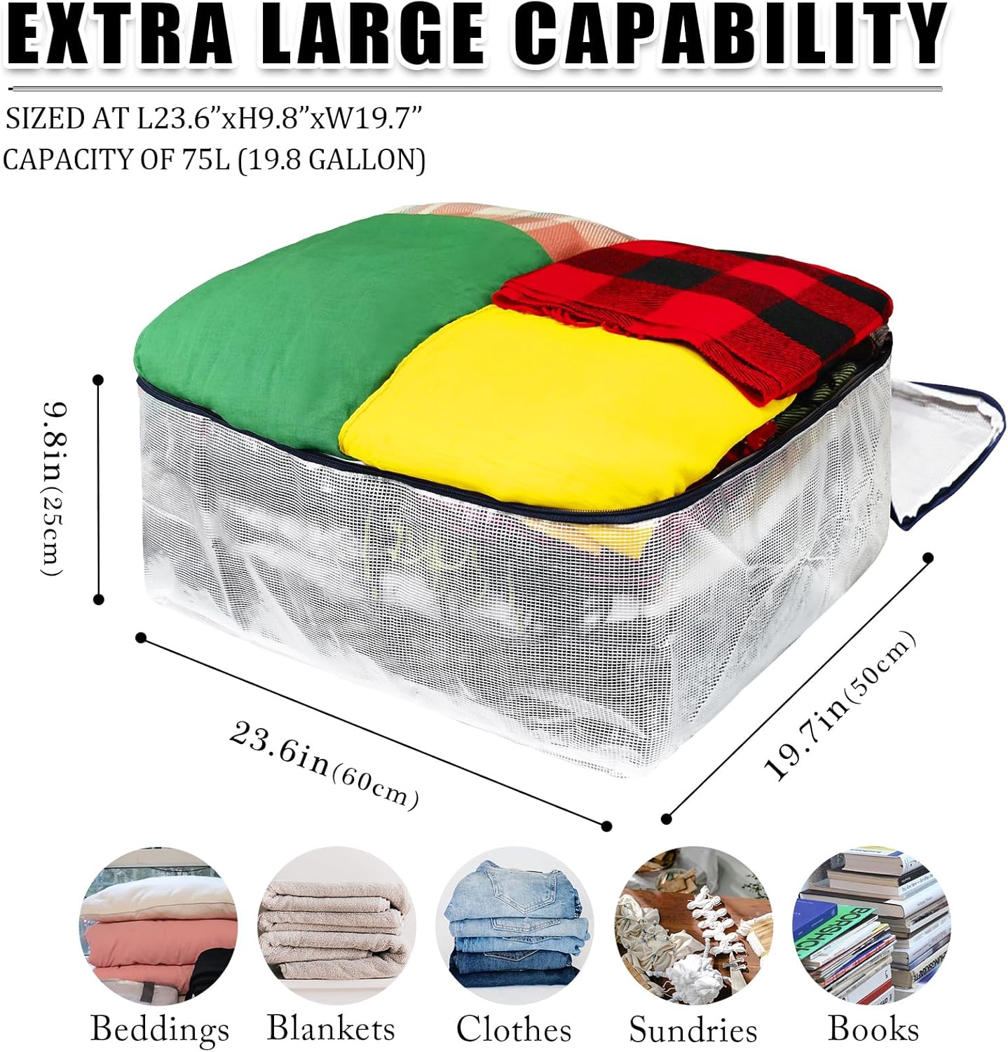 Bolsas almacenamiento transparentes con cremallera 75L