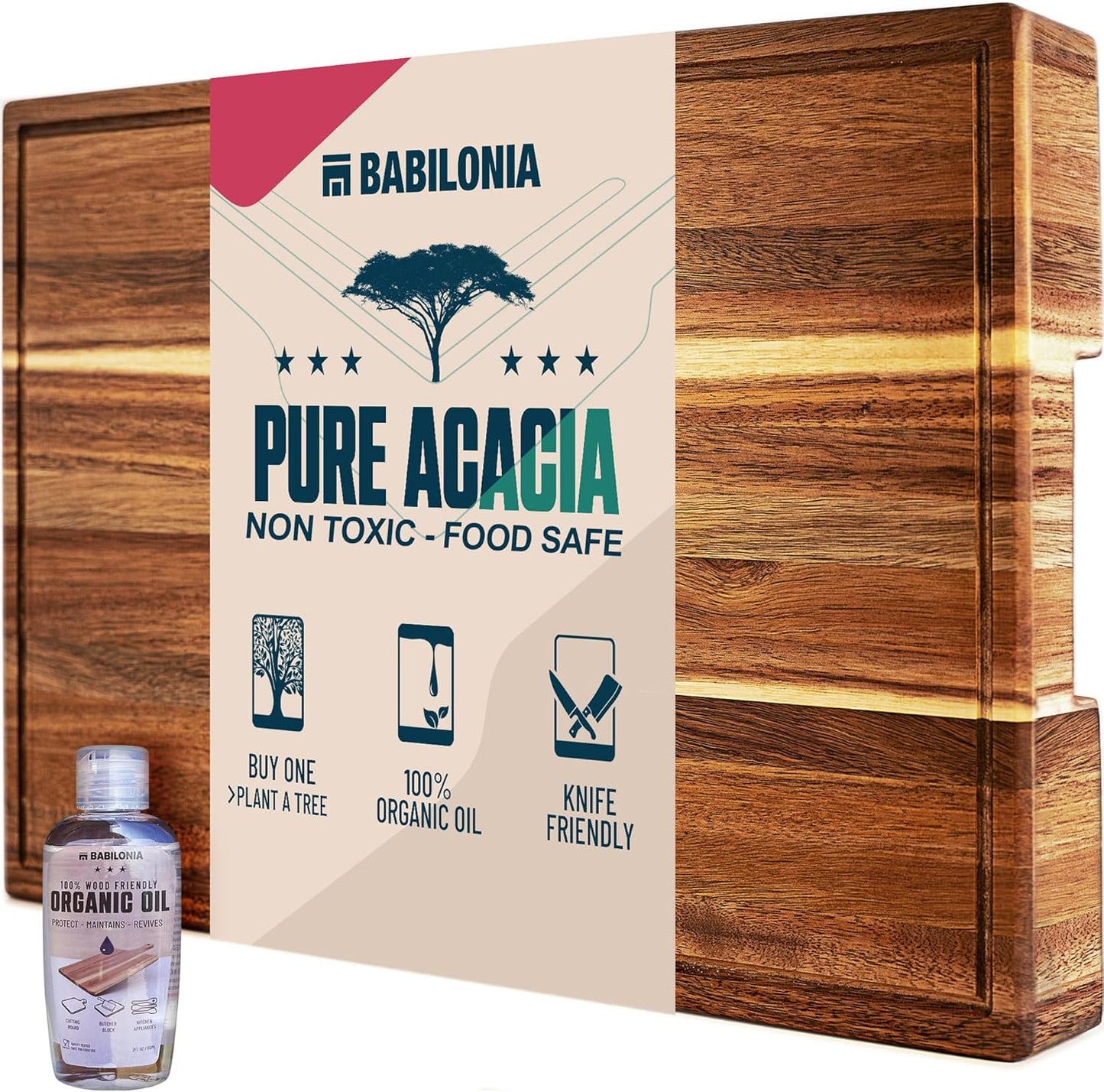 Tabla cortar XXL acacia 24x15pulg asas para carne queso
