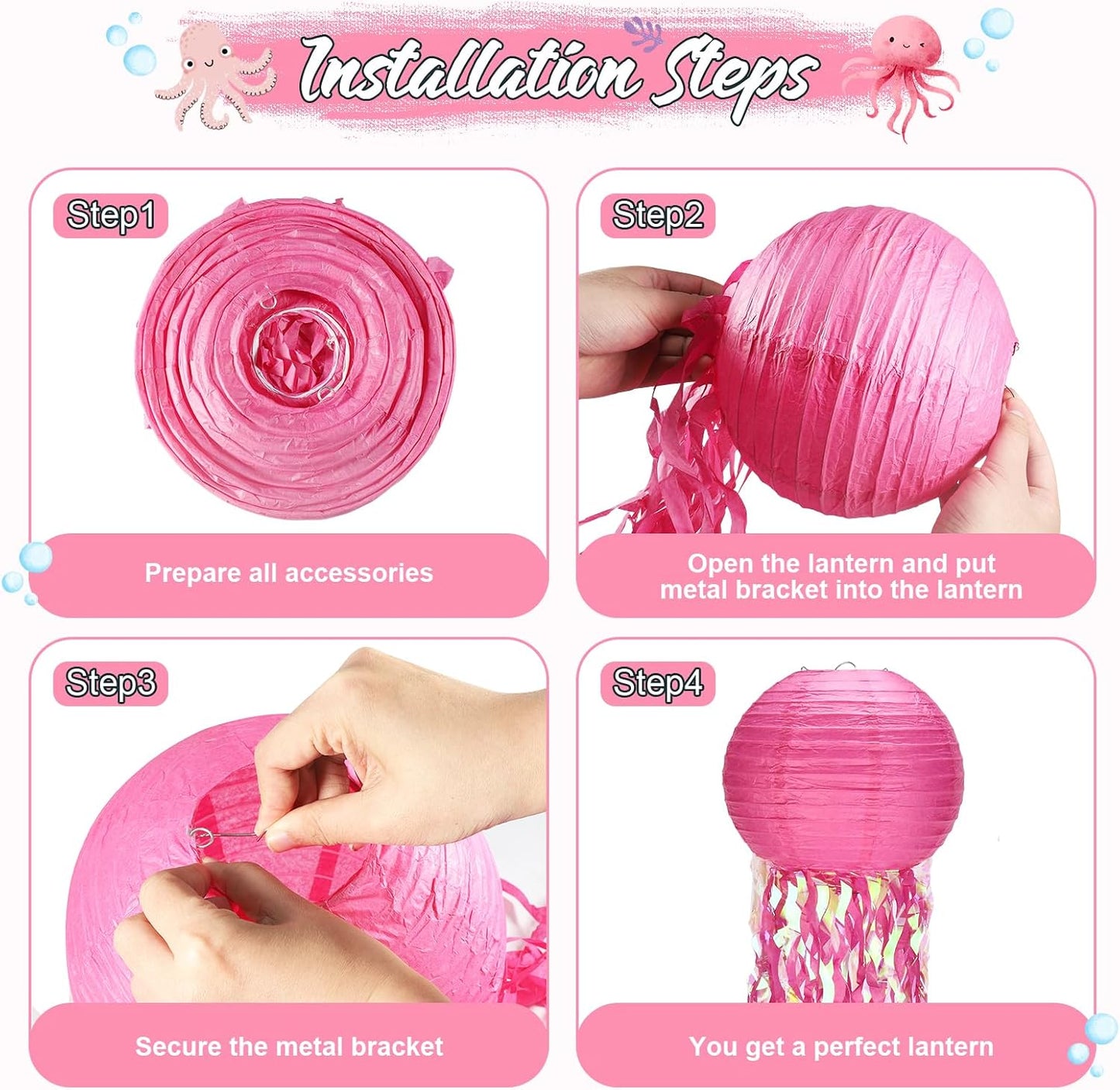 8 Farolitos Medusas Rosas Cinta Cuerda Decoración Fiesta Playa
