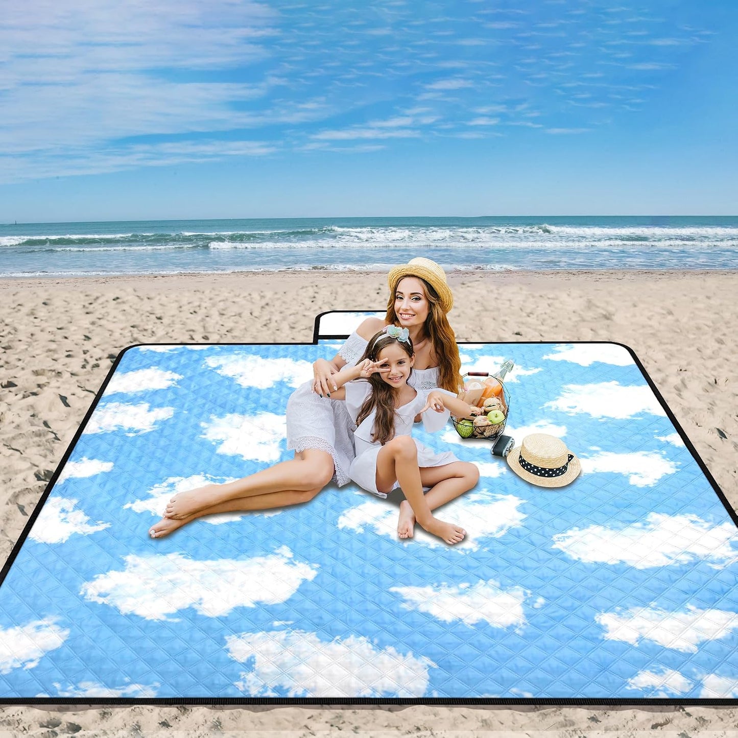 Manta playa 79x79pulg 3 capas impermeable plegable