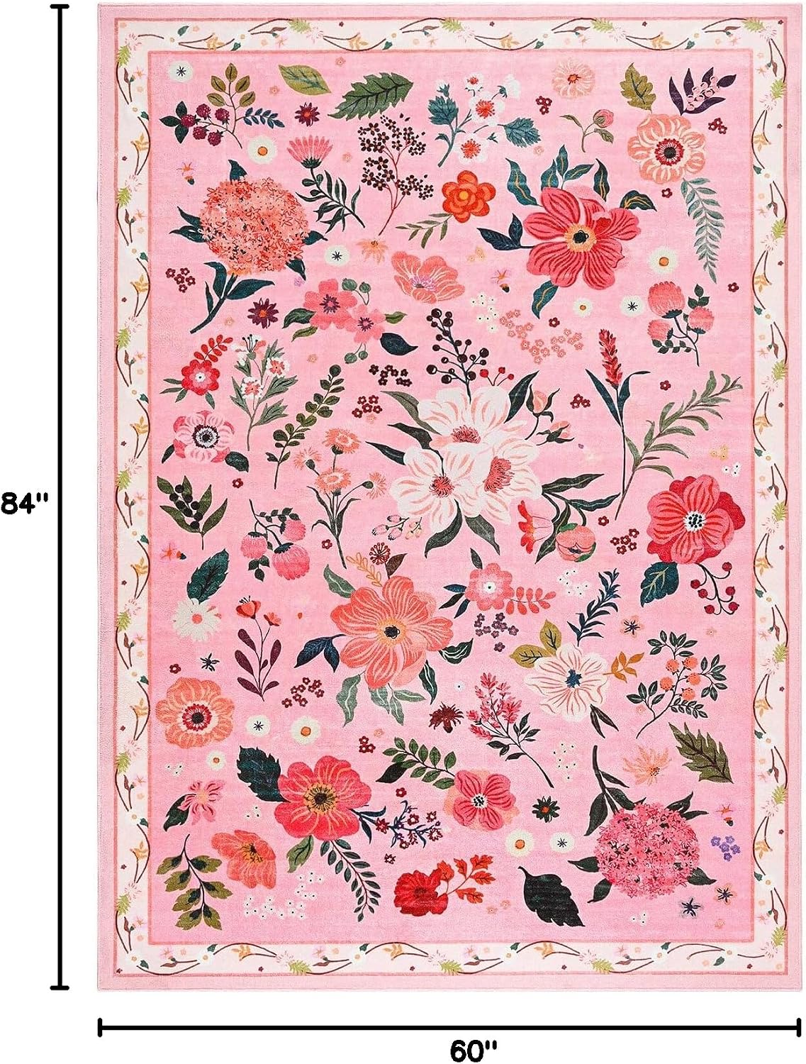 Alfombra floral rosa 5x7pulg sala dormitorio niña