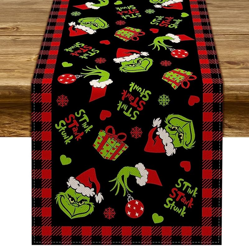 Camino mesa navideño a cuadros búfalo 13x72pulg negro rojo