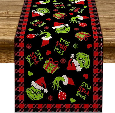 Camino mesa navideño a cuadros búfalo 13x72pulg negro rojo