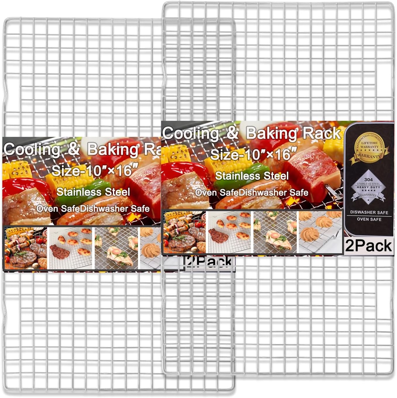 Juego 2 estantes acero inox 10x15pulg para hornear y refrigerar